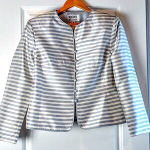 Kasper Dusty Blue Stripe Silk Dupioni Jacket